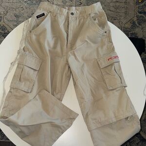 Beige Cargo Pants with Red Logo